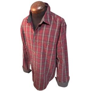 Weatherproof Vintage Maroon & Gray Flannel Plaid Button-down Men’s Shirt Size L